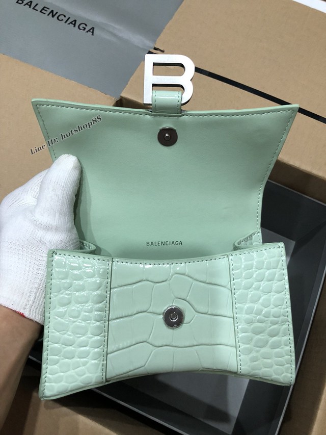 Balenciaga專櫃爆款小號手提女包 巴黎世家鱷魚薄荷綠銀扣Hourglass沙漏包 fyj1663